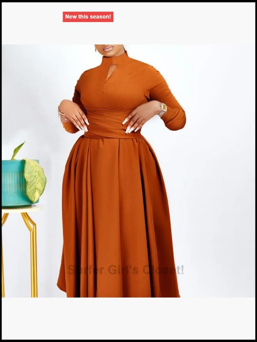 Elegant Long Sleeve A-Line Swing Dress High Waist Flowy Maxi Formal Party